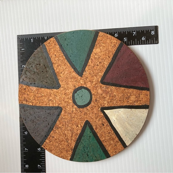 Cork Trivet Boho Bohemian Chic Hand Painted Round 7.5 inch Diameter - Picture 3 of 4
